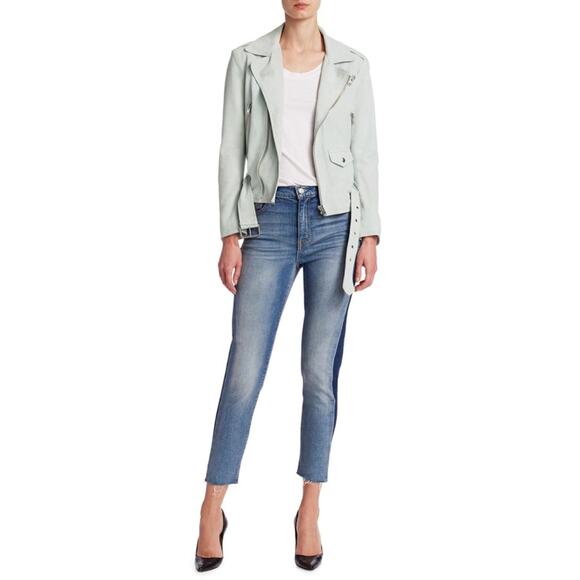 IRO Guape Lamb Leather Suede Biker Moto Jacket in Light Blue Size 36/US 4 - Picture 2 of 13